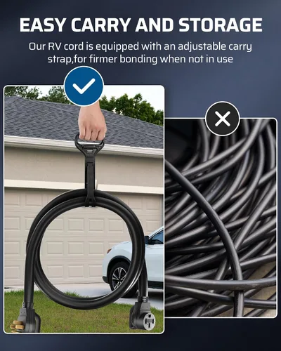 Vista 5 de DEWENWILS Cable de extensión EV RV de 50 amperios, 10 pies, NEMA 14-50P a 14-50R 6/3+8/1 cable de cobre, cable de alimentación EV resistente