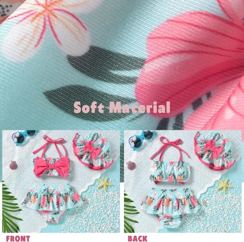 Vista 3 de Aalizzwell Traje de baño bikini de 2 piezas con sombrero para bebé niña