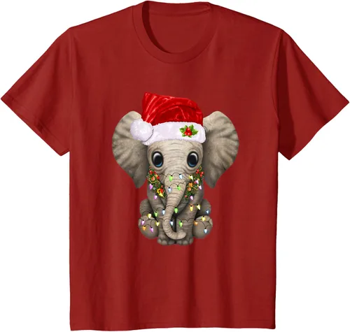 Vista 61 de Lindo elefante de Navidad luz divertido elefante amante de Navidad regalo camiseta Negro