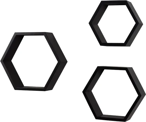 Vista 6 de AHDECOR Estantes flotantes hexagonales montados en la pared, organizador de pared de madera, estante colgante para decoración del hogar, juego de 3