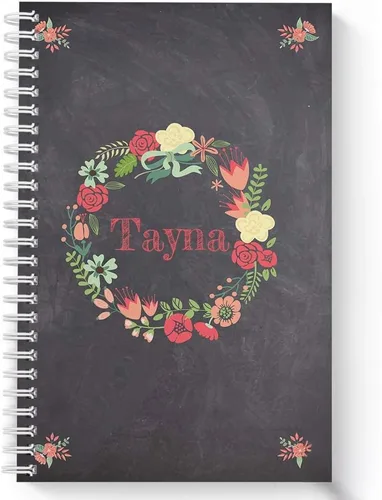 Vista 6 de Cuaderno personalizado de corona floral de tapa dura, acabado mate satinado, 120 páginas del papel seleccionado, coloque espiral plana de alambre.