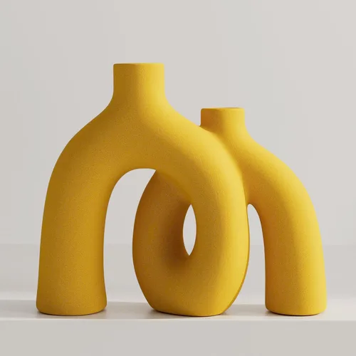 Vista 14 de Juego de jarrones negros mate – Jarrones estéticos de cerámica Hug Hollow Donut para decoración del hogar, moderno jarrón decorativo nórdico