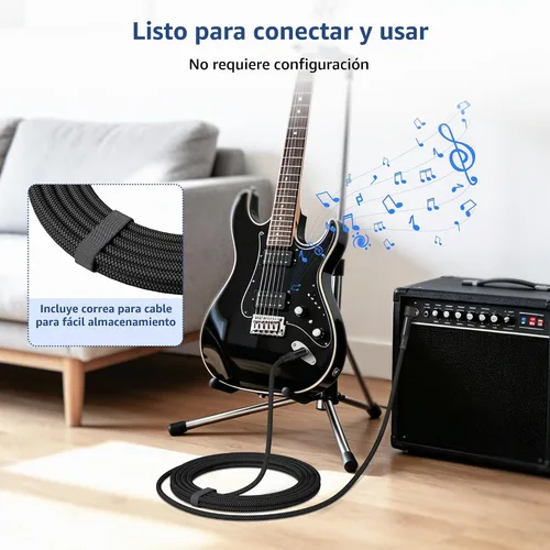Vista 4 de RUXELY Cable de instrumento TRS de 0.25 in, paquete de 2 unidades, cable de Negro