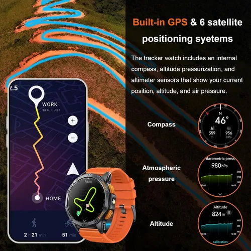 Vista 2 de Relojes inteligentes militares con GPS integrado, más de 170 modos deportivos para hombres con linterna, reloj inteligente para teléfonos Android