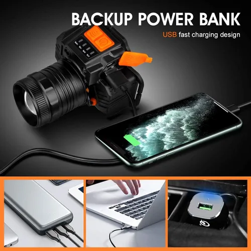Vista 4 de Faro recargable con sensor de movimiento, faro LED, faro de senderismo, lámparas de cabeza con sensor de movimiento recargable USB de alto lúmenes