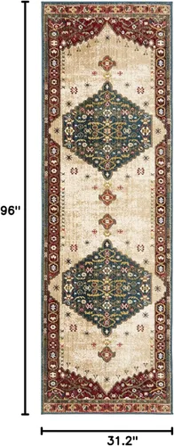 Vista 2 de SAFAVIEH Kashan Collection - Alfombra de pasillo, 2 pies 6 pulgadas x 8 pies, azul y rojo, diseño oriental tradicional, no desprende pelusa