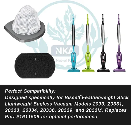 Vista 3 de Filtro de repuesto para aspiradora Bissell Featherweight Stick 2033, 20331, 20333, 20334, 20336, 20339, 2033M, incluye 4 filtros de malla y 8