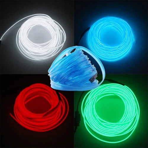 Vista 5 de Cable electroluminiscente de luz de neón de 16 pies y 12 V con protección de fusible para decoración interior de automóvil con borde de costura