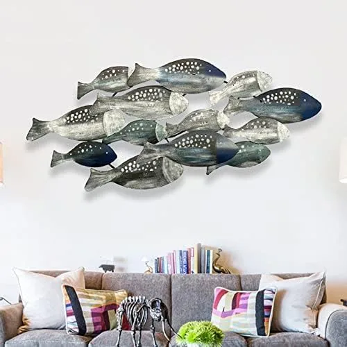 Vista 5 de SUN RDPP Decoración artística de pared de peces de metal, gran decoración de pared de peces costeros de metal para decoración de pared para sala
