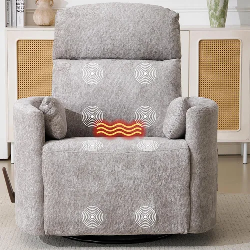 Vista 27 de Sillón reclinable eléctrico de gran tamaño con masaje y calor, sillón reclinable giratorio con reposacabezas ajustable, silla reclinable planeadora