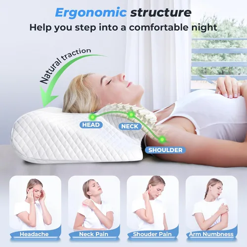 Vista 3 de SAHEYER Almohada cervical para el cuello, almohada ergonómica de espuma viscoelástica para el alivio del dolor de cuello y para evitar ronquidos