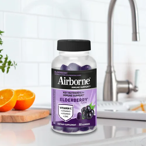 Vista 11 de Airborne - Gomitas de saúco + zinc y vitamina C para adultos, suplemento para fortalecer el sistema inmunológico con vitaminas D y zinc