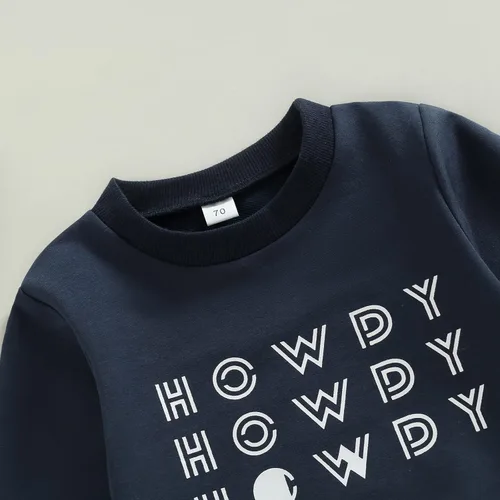 Vista 4 de Ropa occidental para bebé recién nacido, sudadera con estampado de vaca, sudadera y pantalones deportivos, conjunto de ropa para otoño e invierno