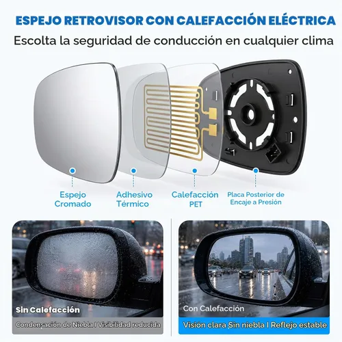 Vista 4 de Espejo calefactable del lado derecho del pasajero para Honda Odyssey 2014 2015 2016 2017 Reemplazo para 76203-TK8-A51 76203-TK8-A41