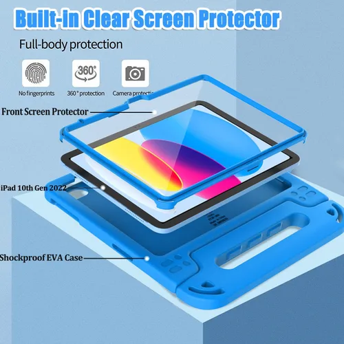 Vista 3 de BMOUO Funda para niños para iPad A16 de 11ª generación de 11 pulgadas 2025/iPad de 10ª generación de 10.9 pulgadas 2022 - con protector de pantalla