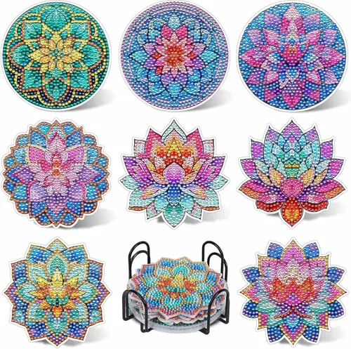 Vista 8 de UPINS 8 piezas de posavasos de arte de diamante bohemio para bebidas, kits de arte de diamante DIY para adultos, niños, principiantes, suministros