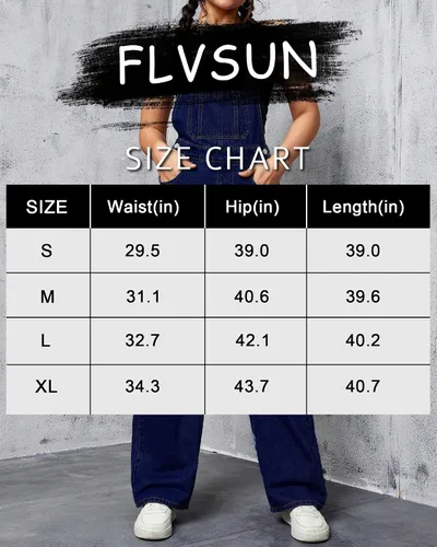 Vista 6 de Overol de mezclilla para mujer, recto, pierna ancha, ajuste holgado, con tirantes ajustables.