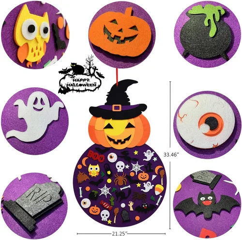 Vista 3 de THAWAY Decoración colgante de bruja de calabaza de fieltro de Halloween, manualidades y kits de fieltro, adornos adhesivos, decoraciones de fiesta