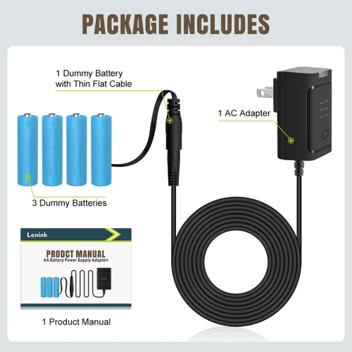 Vista 6 de Lenink Adaptador de fuente de alimentación de CA ajustable para 2 pilas AA Negro