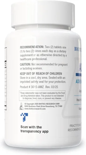 Vista 3 de BIOTICS RESEARCH Suplemento de apoyo suprarrenal ADHS, 120 Tabets