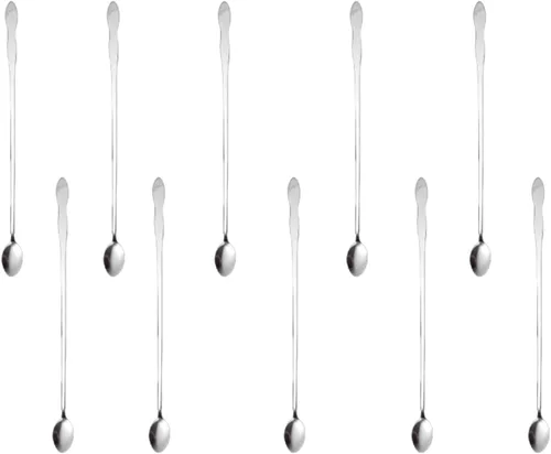 Vista 19 de Juego de 8 cucharas mezcladoras de acero inoxidable con mango largo de 7.9 in para café, batidos, jugos, cócteles