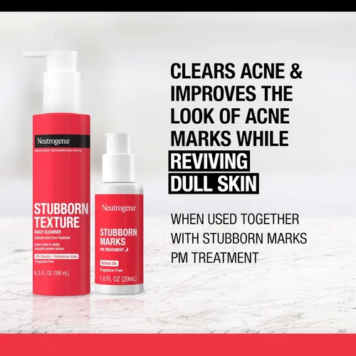 Vista 4 de Neutrogena Stubborn Texture Limpiador facial diario para acné, lavado facial de ácido salicílico + ácidos glicólicos y polihidroxi, sin fragancia