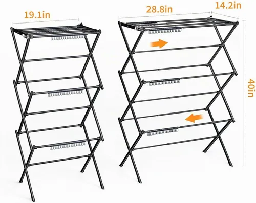 Vista 3 de Estante de secado de ropa de 3 niveles, estante de secado plegable para ropa interior y exterior, para secar ropa, diseño de ahorro de espacio