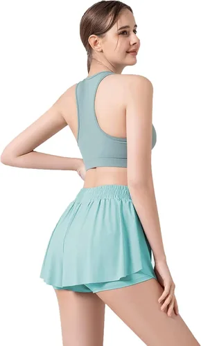 Vista 4 de DOOVID Pantalones cortos fluidos para mujer, pantalones cortos deportivos de mariposa, pantalones cortos deportivos de verano, correr, yoga