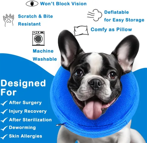 Vista 2 de Collar inflable de cono para perro, collar de recuperación de protección contra explosiones de cono de perro, azul (tamaño L)