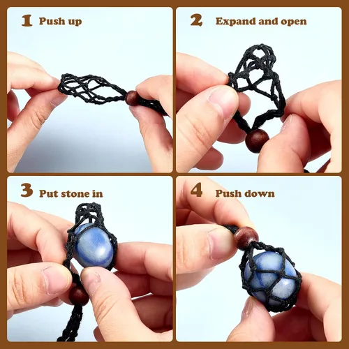 Vista 4 de Hicarer 6 piezas de cordón para collar D20, soporte de piedra vacía, soporte para collar vacío de cuarzo, cordón de piedra de cristal de cuarzo, 3