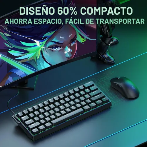 Vista 3 de Aula WIN60 HE - Teclado mecánico 60% para juegos con cable, interruptor magnético intercambiable en caliente, accionamiento ajustable, modo