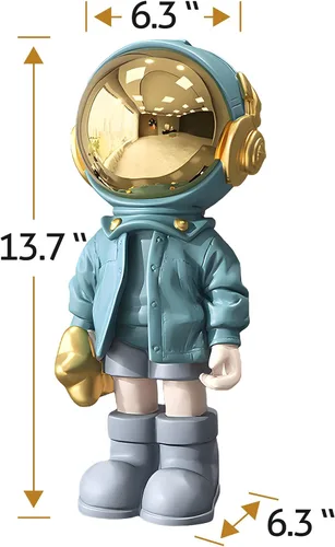 Vista 6 de Estatuas de astronauta Dosker, escultura de hombre espacial de poliresina, regalos de arte en azul claro, adorno de figura para decoración