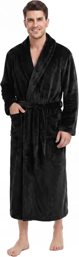 Vista 10 de U2SKIIN Albornoz de forro polar para hombre con cuello de felpa A-verde oscuro