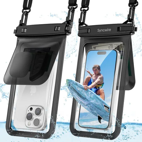 Vista 9 de SYNCWIRE Funda impermeable para teléfono, paquete de 2 bolsas impermeables IPX8 doble espacio para iPhone 15 14 13 12 Pro Max XR X SE 2022 8 Samsung