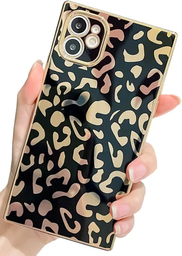Vista 20 de Elegante Compatible con iPhone 12 Funda de Borde Rectangular, Lindo Patrón de Leopardo de Lujo Funda con Plateado Protector de Cámara TPU Suave A