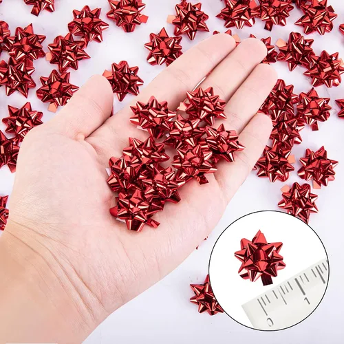 Vista 2 de 100 mini lazos de regalo de Navidad, lazo de regalo de estrella metálica Rojo-100 piezas
