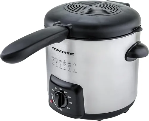 Vista 5 de OVENTE Freidora eléctrica, capacidad de 0.9 L, 840 W con temperatura ajustable, tapa de bloqueo, cesta extraíble y asas de tacto frío, freidora