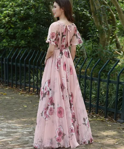 Vista 4 de MedeShe - Vestido de dama de honor, de gasa, floral, para vacaciones en la playa