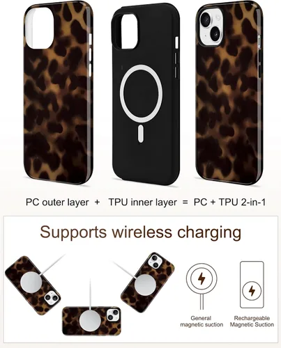 Vista 4 de Jusy Funda compatible con MagSafe con estampado de caparazón de tortuga marrón para iPhone 7/8/SE, cubierta protectora de TPU suave magnética