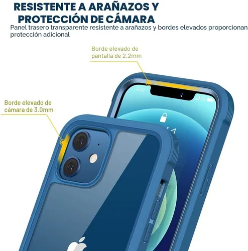 Vista 4 de Carcasa Diaclara diseñada para iPhone 12/12 Pro, carcasa completa resistente con protector de pantalla táctil y antiarañazos integrado, carcasa
