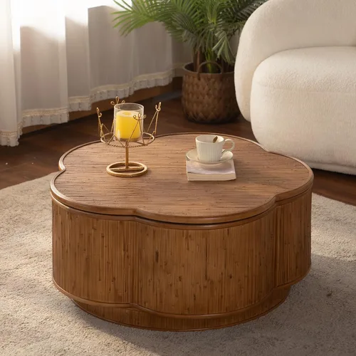 Vista 19 de Mesa de centro redonda ovalada moderna de madera giratoria de 3 niveles, fácil montaje, negro (40.15 x 23.75 x 13 pulgadas)