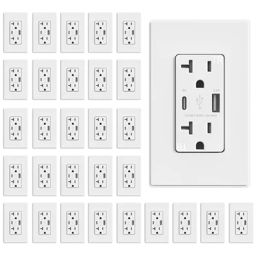 Vista 13 de ELEGRP Cargador USB de pared, receptáculo USB con puertos USB tipo A y tipo C, enchufe dúplex de 15 amperios resistente a manipulaciones NEMA 5-15R