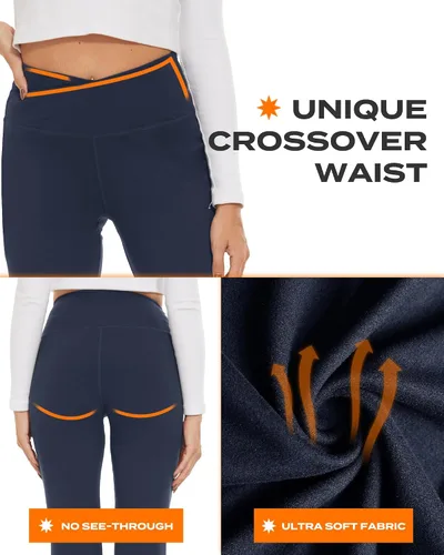 Vista 168 de TNNZEET Leggings acampanados negros para mujer, pantalones de yoga cruzados con bolsillos, corte de bota, leggings acampanados