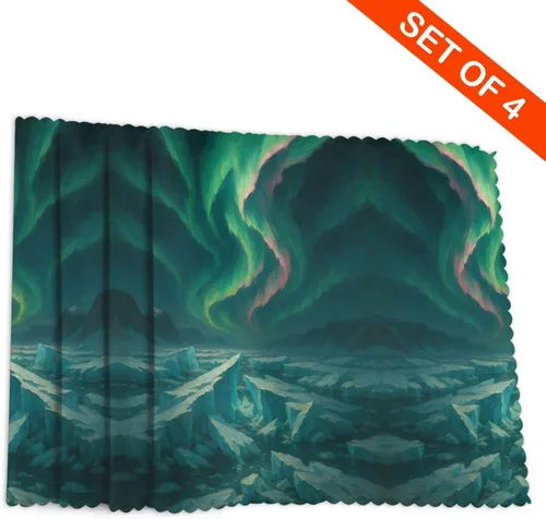 Vista 4 de Rectangular Placemats Set of 4, Heat Resistant Aurora Printed Kitchen Dining Table Mats