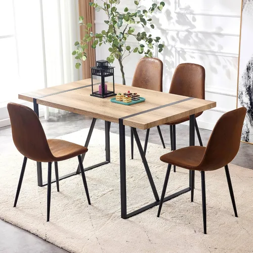 Vista 2 de gopop Juego de 4 sillas de comedor, modernas sillas de comedor de cocina, sillas laterales tapizadas para comedor en piel sintética, respaldos