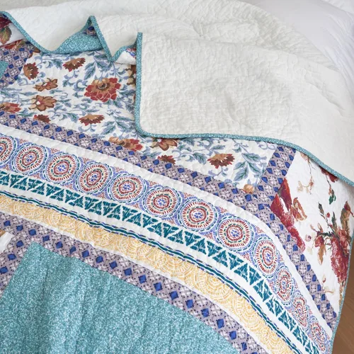 Vista 5 de Tache Home Colcha de cachemir floral bohemio rústico de algodón colcha de retazos