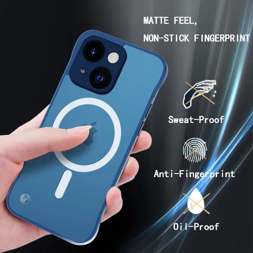 Vista 4 de Omio - Funda magnética delgada para iPhone 15 compatible con MagSafe, transparente mate, ultrafina, diseño sin marco, sin bordes con bucle