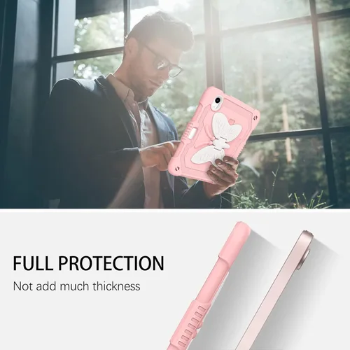 Vista 6 de DUEDUE Funda para iPad mini 7 (A17 Pro) 2024, iPad mini 6 2021, alas de mariposa con soporte para lápiz, funda protectora a prueba de golpes