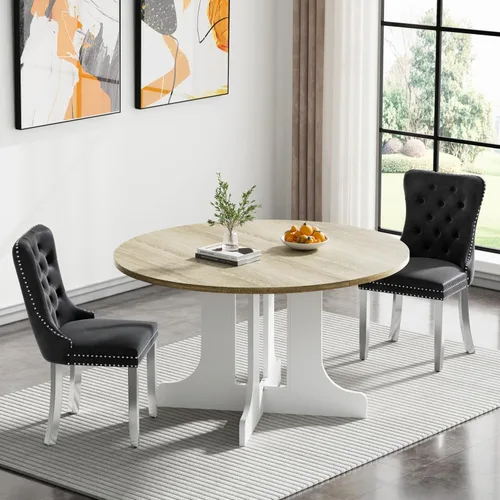 Vista 46 de Juego de mesa de comedor extensible marrón de 63 a 78.74 pulgadas para 4, juego de mesa de comedor de 5 piezas con 4 sillas, mesa de cocina