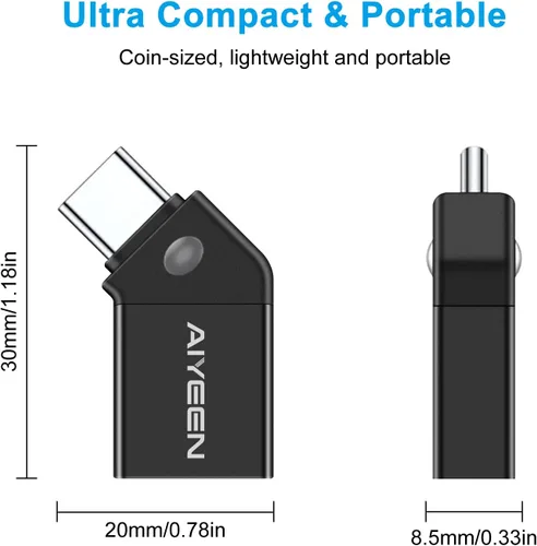 Vista 7 de Adaptador USB C a USB (paquete de 2), adaptador USB-C macho de 45 grados a USB 3.0 hembra OTG convertidor compatible con MacBook Pro 2019/2018